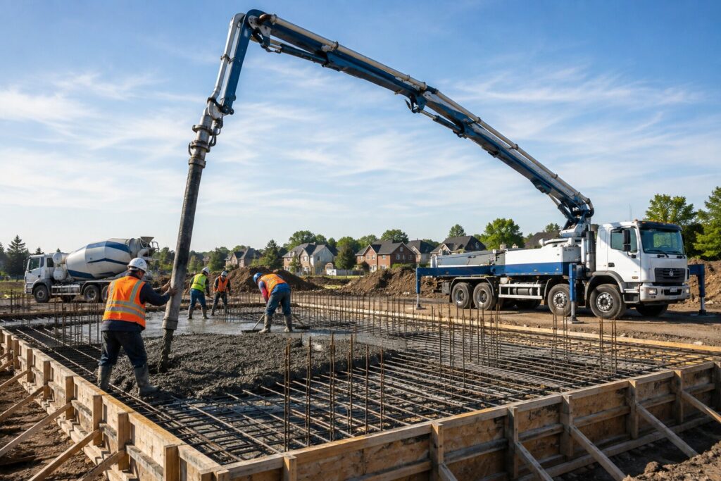 Concrete pumping for foundation construction